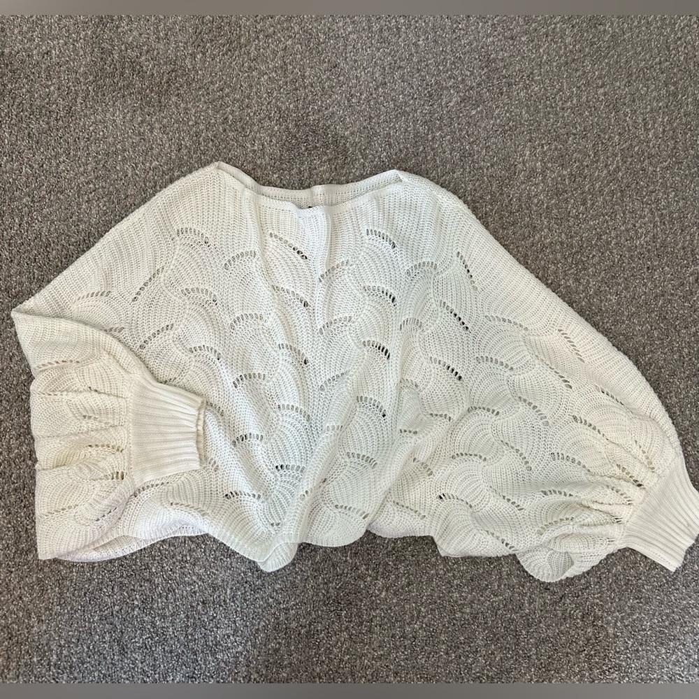 Cropped style ( oversize) Cream Open-Knit Scoop Neck Sweater